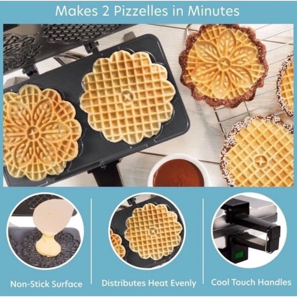 Pizzelle Maker Nonstick Electric Baker Press Makes Two 5-Inch Cookies CucinaPro - Picture 6 of 7